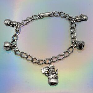 Vintage BSD Christian Jewelry Snowman Charm Bracelet Silver Tone Fold Clasp 7.5"